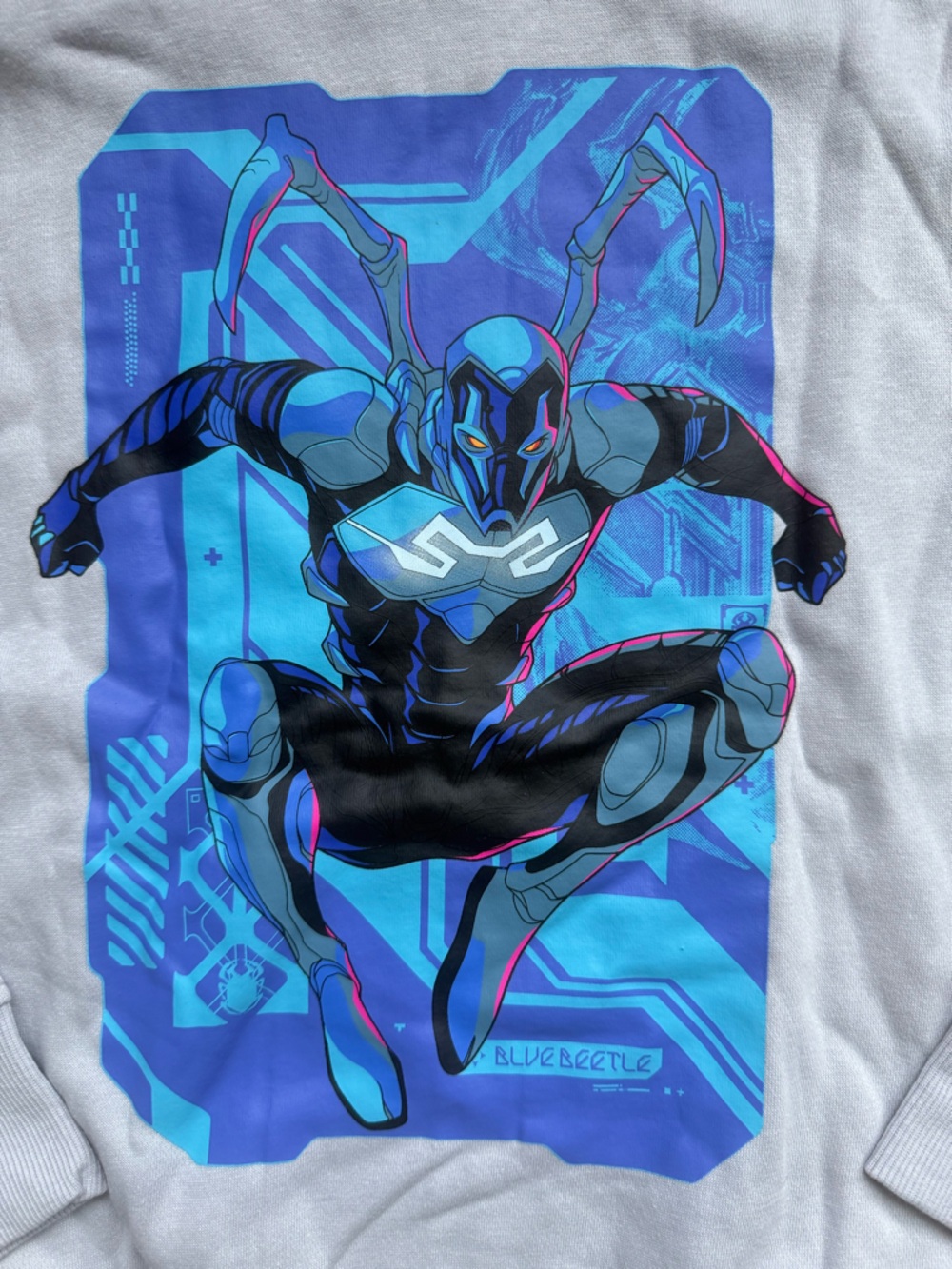 DC Comics Boy’s M 8 Light Gray Blue Beetle Pullover Hoodie Superhero Graphic NWT